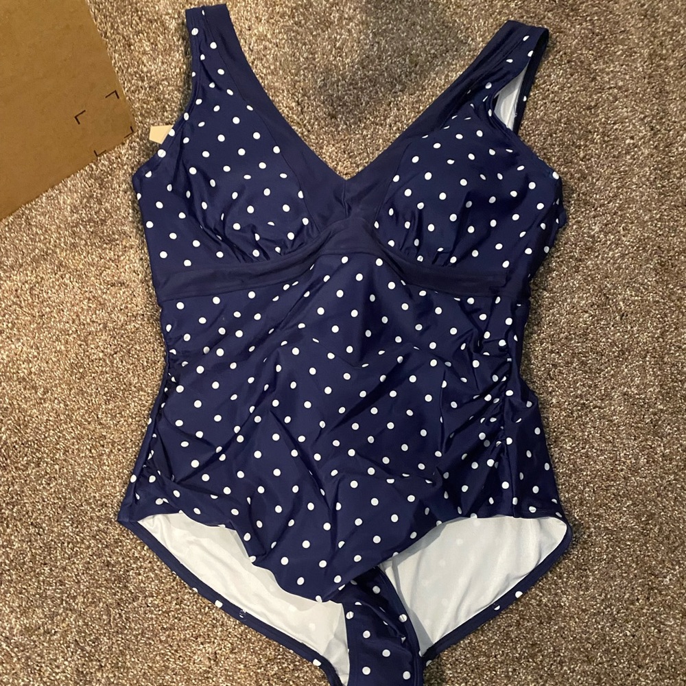 Navy Swimsuit with Polka Dots